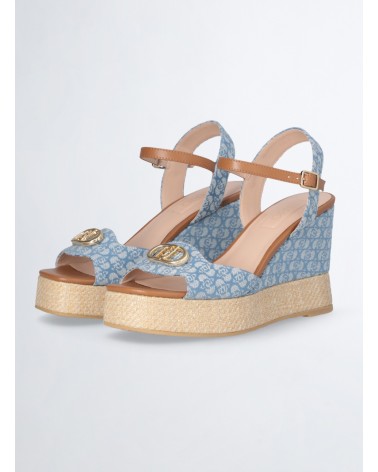 Sandales compensées en denim monogrammé LIU JO Karen 11 avec détail raphia LIU JO - 9