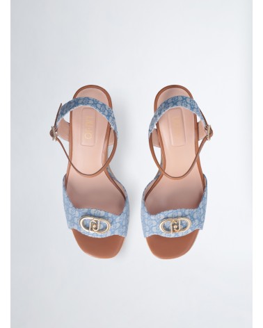 Sandales compensées en denim monogrammé LIU JO Karen 11 avec détail raphia LIU JO - 11