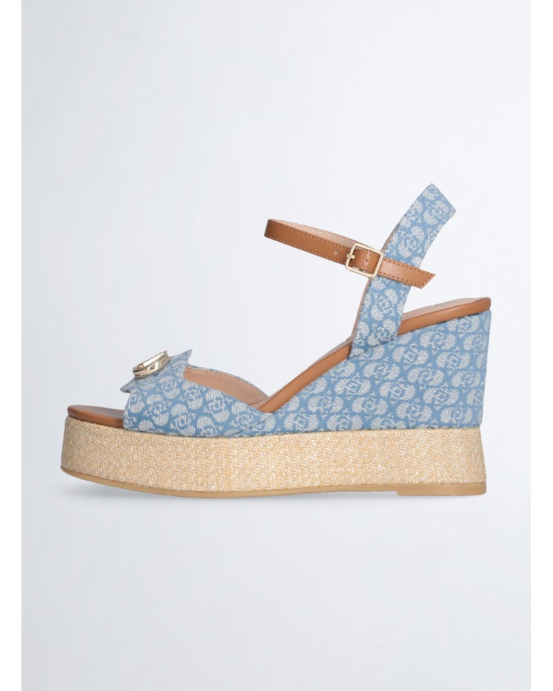 Sandales compensées en denim monogrammé LIU JO Karen 11 avec détail raphia LIU JO - 12