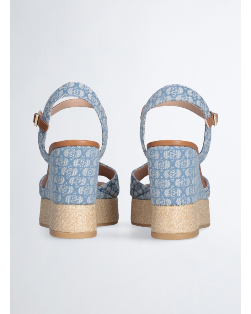 Sandales compensées en denim monogrammé LIU JO Karen 11 avec détail raphia LIU JO - 13
