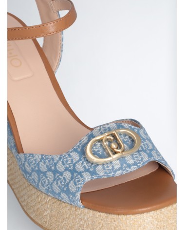 Sandales compensées en denim monogrammé LIU JO Karen 11 avec détail raphia LIU JO - 14