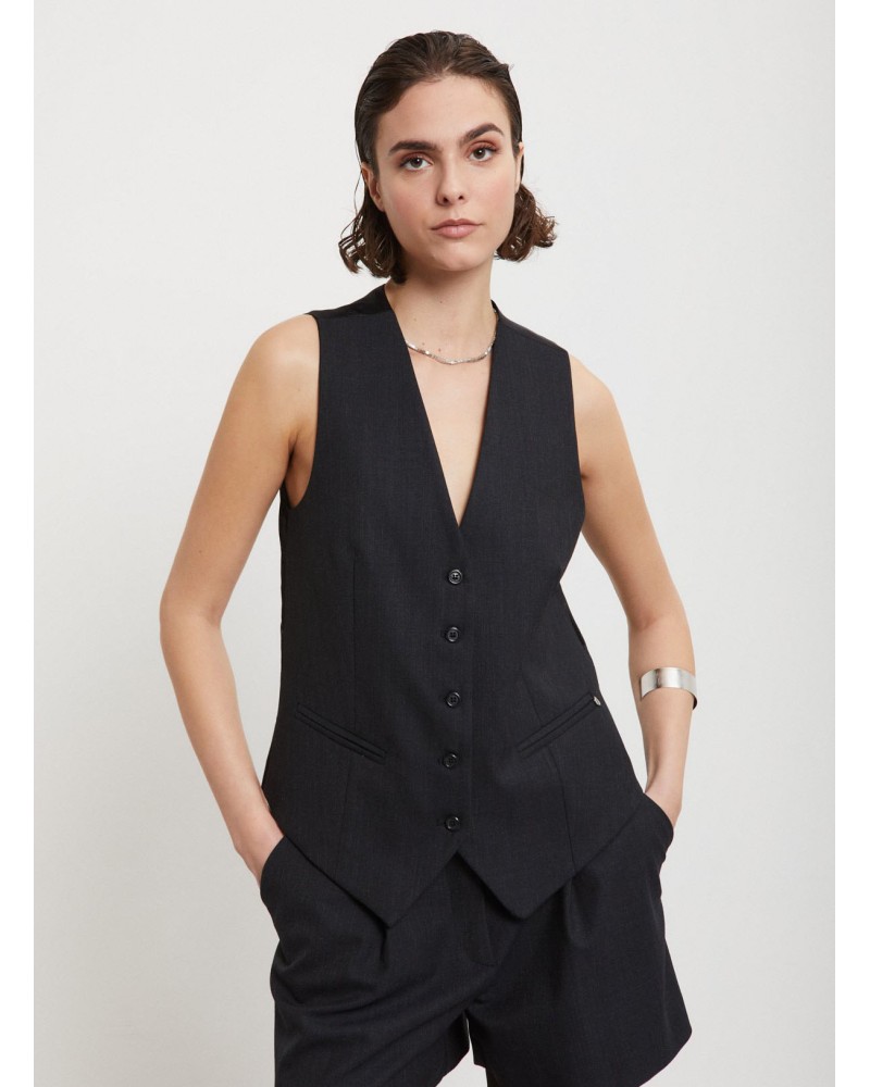 Gilet en mélange de laine chinée OTTOD’AME avec dos en viscose Ottod'Ame - 2
