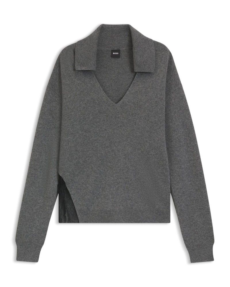 Pull à col V BOSS Flanola en laine et cachemire avec empiècements en dentelle BOSS - 5