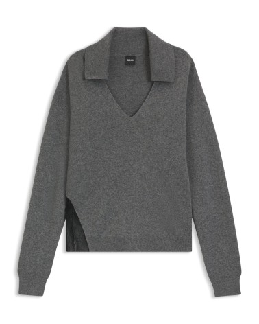Pull à col V BOSS Flanola en laine et cachemire avec empiècements en dentelle BOSS - 5