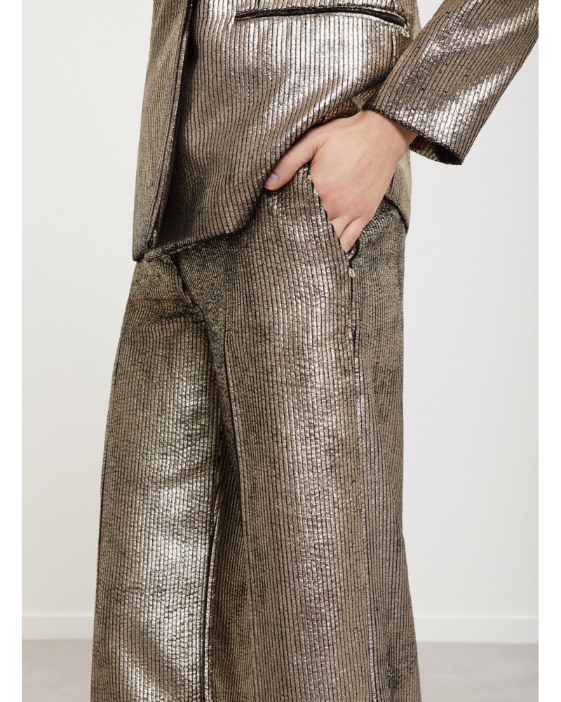 Pantalon palazzo OTTOD’AME en velours côtelé à effet métallisé Ottod'Ame - 4