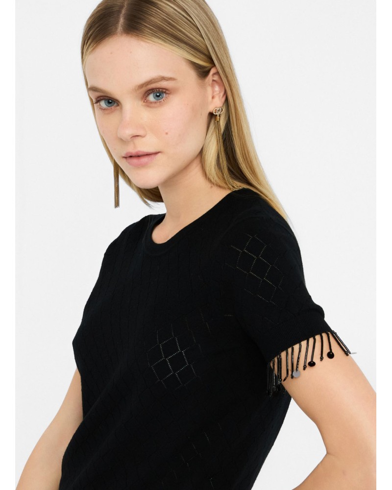 T-shirt Liu Jo Better ajouré avec franges perles LIU JO - 1