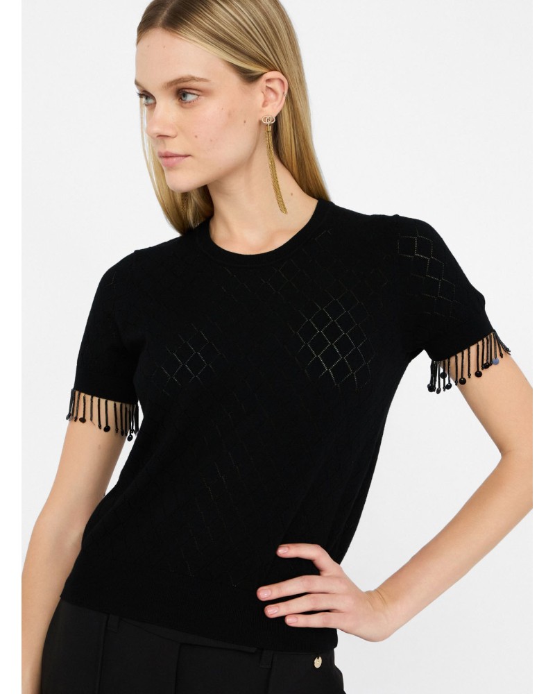 T-shirt Liu Jo Better ajouré avec franges perles LIU JO - 2