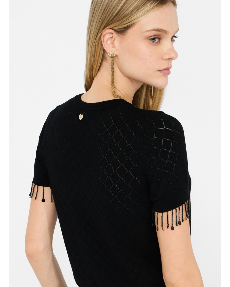 T-shirt Liu Jo Better ajouré avec franges perles LIU JO - 4