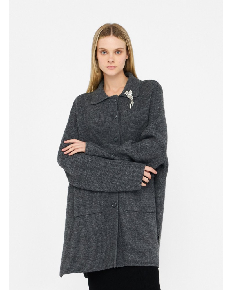 Manteau LIU JO en laine mélangée avec broche strass LIU JO - 3