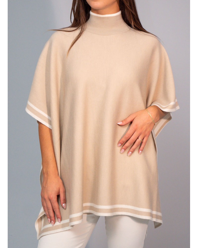 Poncho réversible BOSS Lalena en laine vierge avec bordure à rayures BOSS - 1