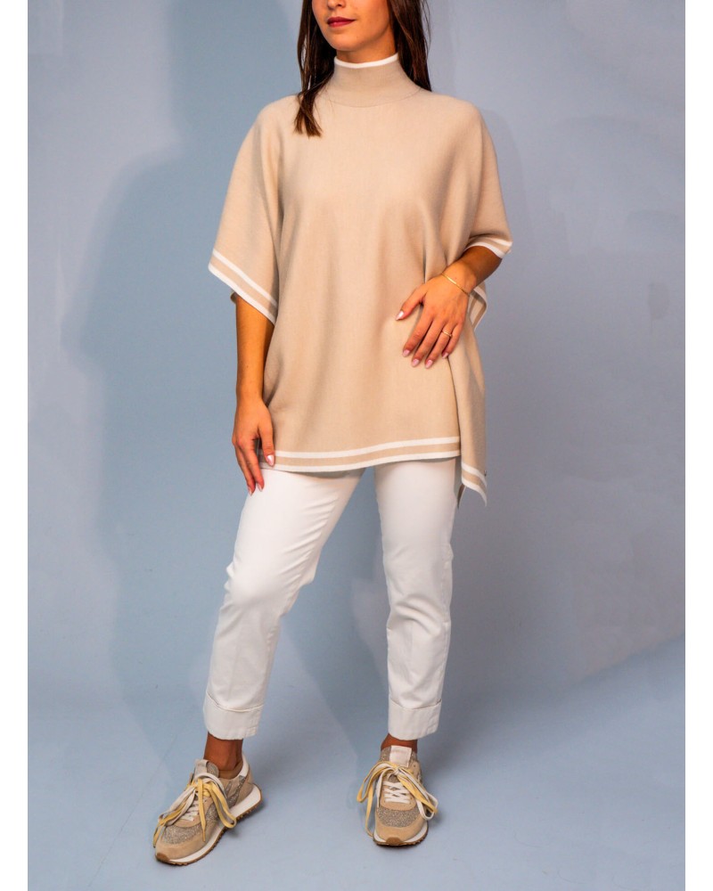 Poncho réversible BOSS Lalena en laine vierge avec bordure à rayures BOSS - 4
