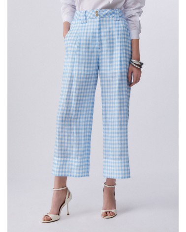 Pantalon vichy bleu LIU JO en ramie naturelle LIU JO - 1