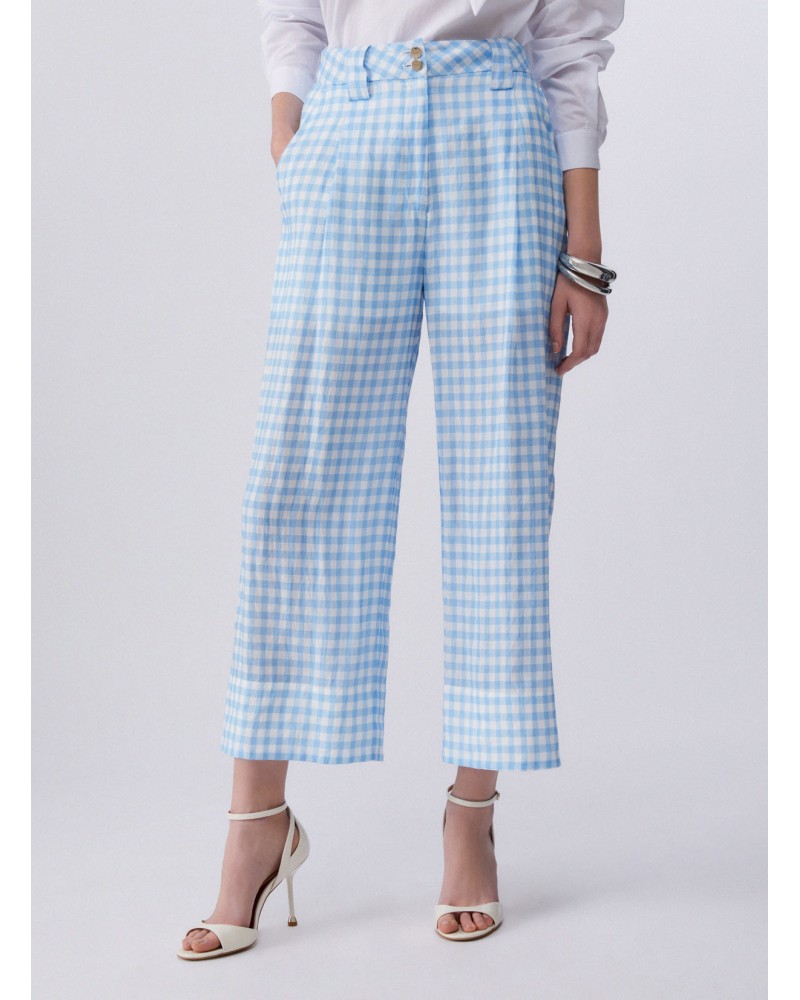 Pantalon vichy bleu LIU JO en ramie naturelle LIU JO - 1