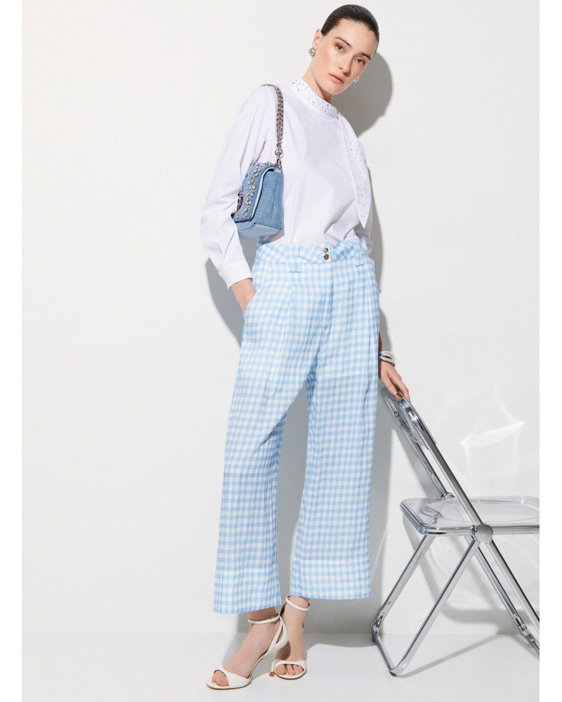 Pantalon vichy bleu LIU JO en ramie naturelle LIU JO - 4