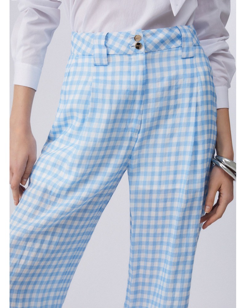 Pantalon vichy bleu LIU JO en ramie naturelle LIU JO - 5